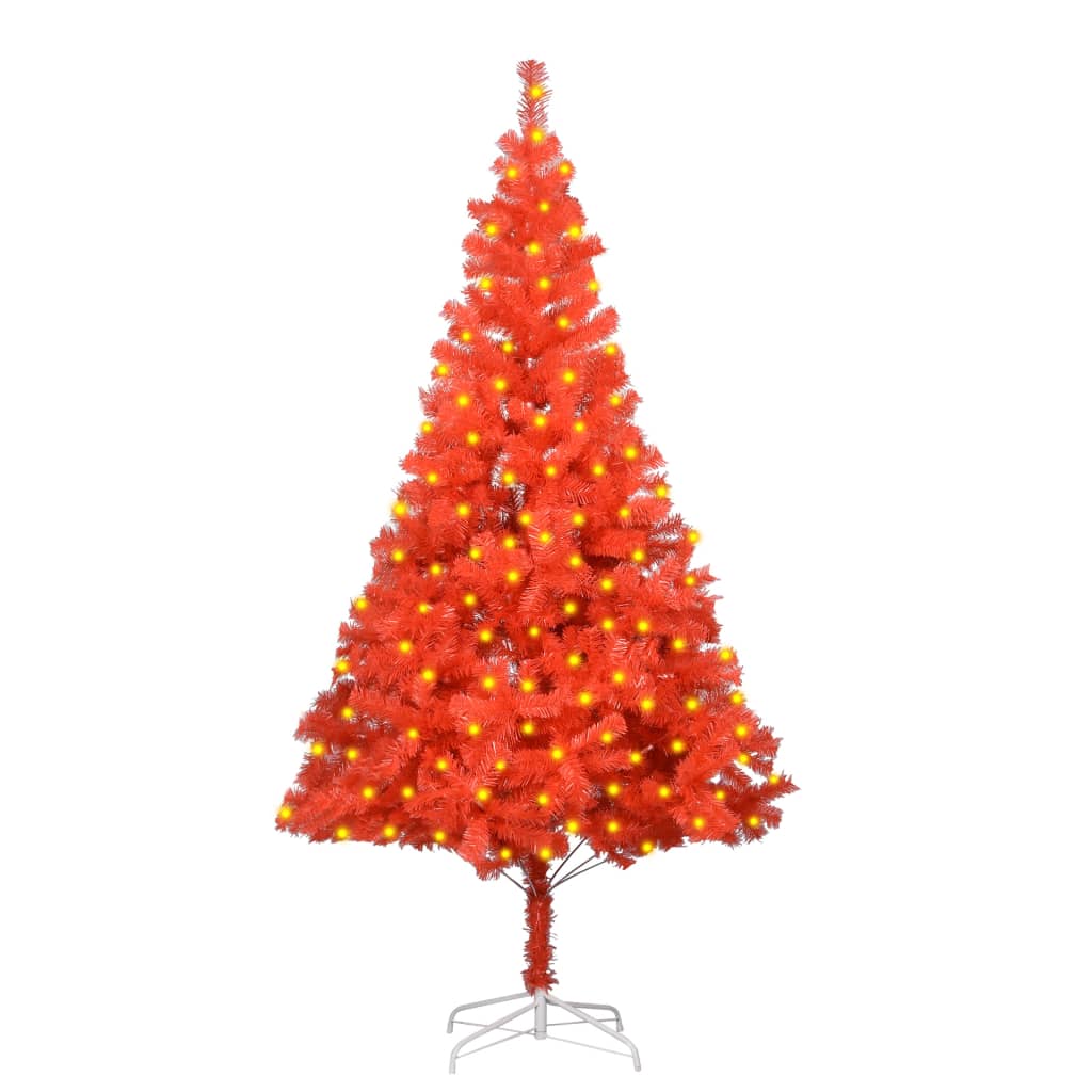 vidaXL Forhåndsbelyst kunstig juletre med stativ rød 180 cm PVC