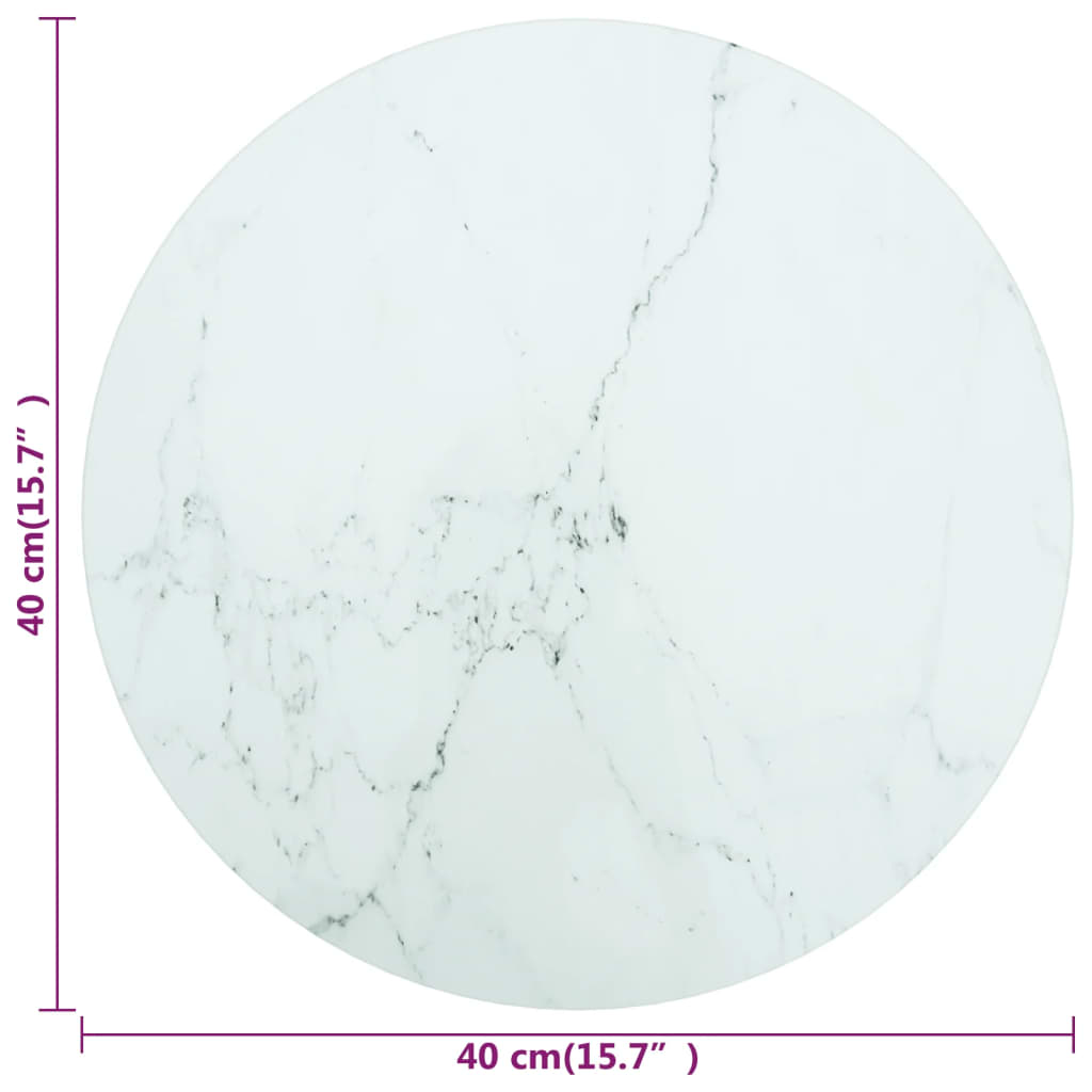 vidaXL Bordplate hvit Ø40x0,8 cm herdet glass med marmor design