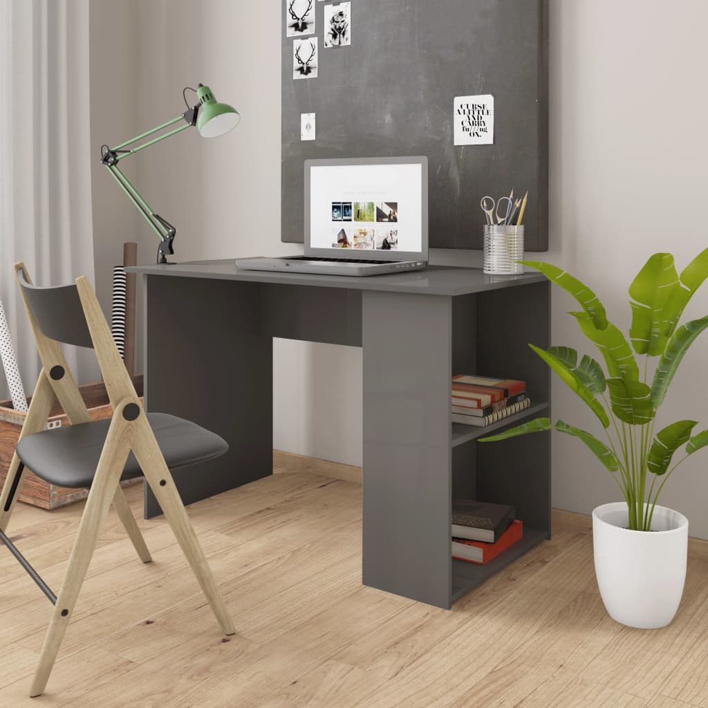 vidaXL Skrivebord høyglans grå 110x60x73 cm sponplate
