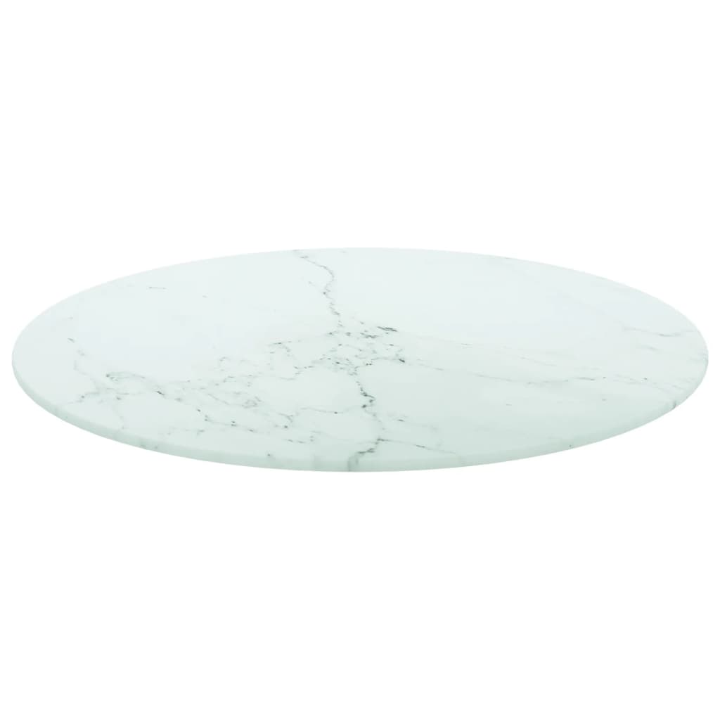 vidaXL Bordplate hvit Ø50x0,8 cm herdet glass med marmor design