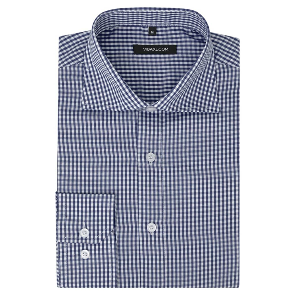 vidaXL Business-skjorte til herre hvit og marineblå rutete str XXL
