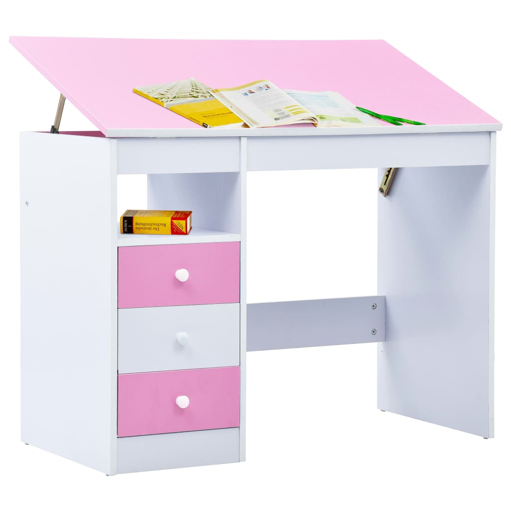 vidaXL Tegnebord for barn vippbart rosa og hvit