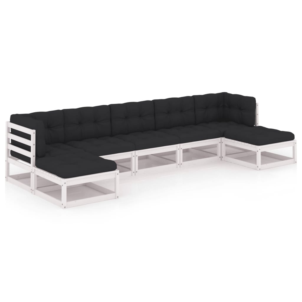 vidaXL Hagesofagruppe med puter 7 deler hvit heltre furu | vidaXL.no