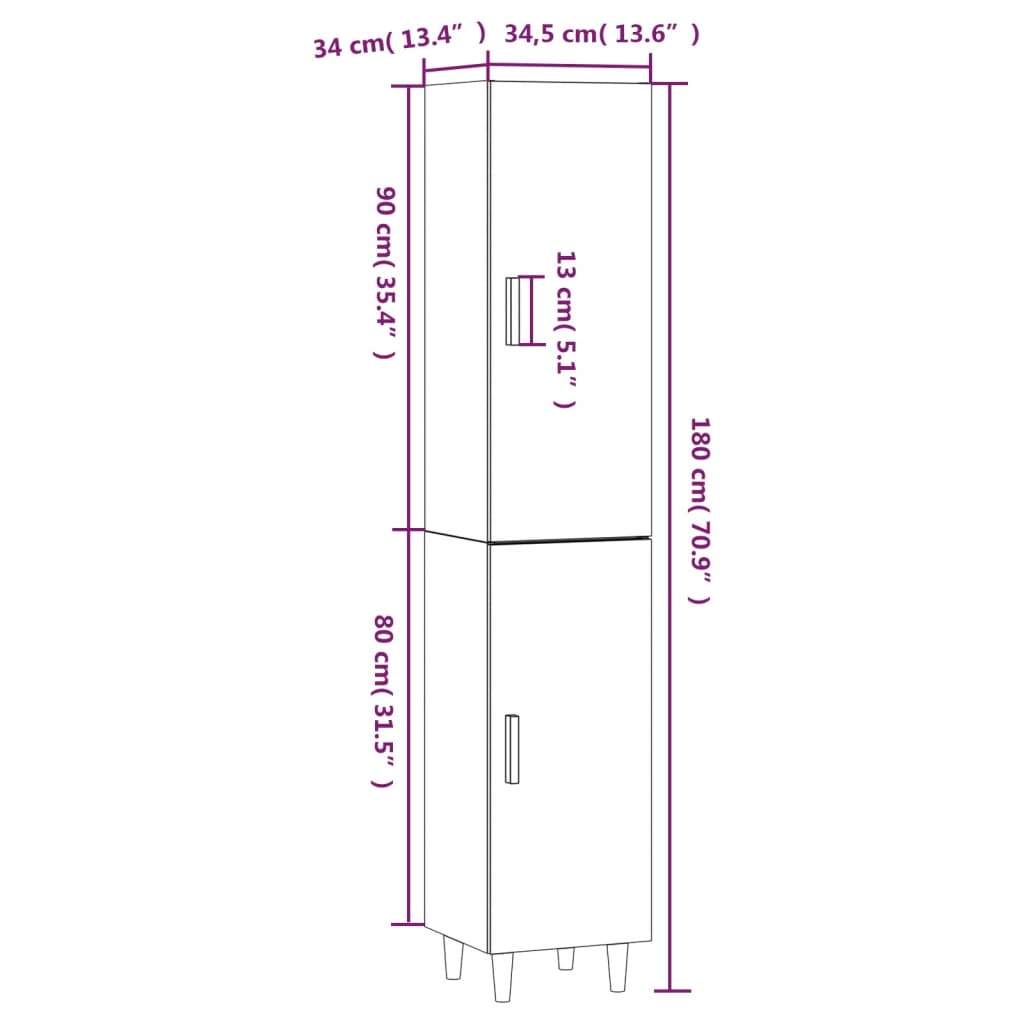 vidaXL Highboard 34,5x34x180 cm konstruert tre