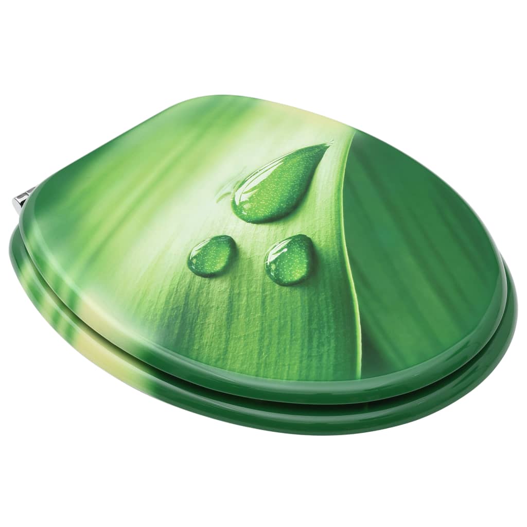 vidaXL Toalettseter med lokk 2 stk MDF grønn vanndråpe-design