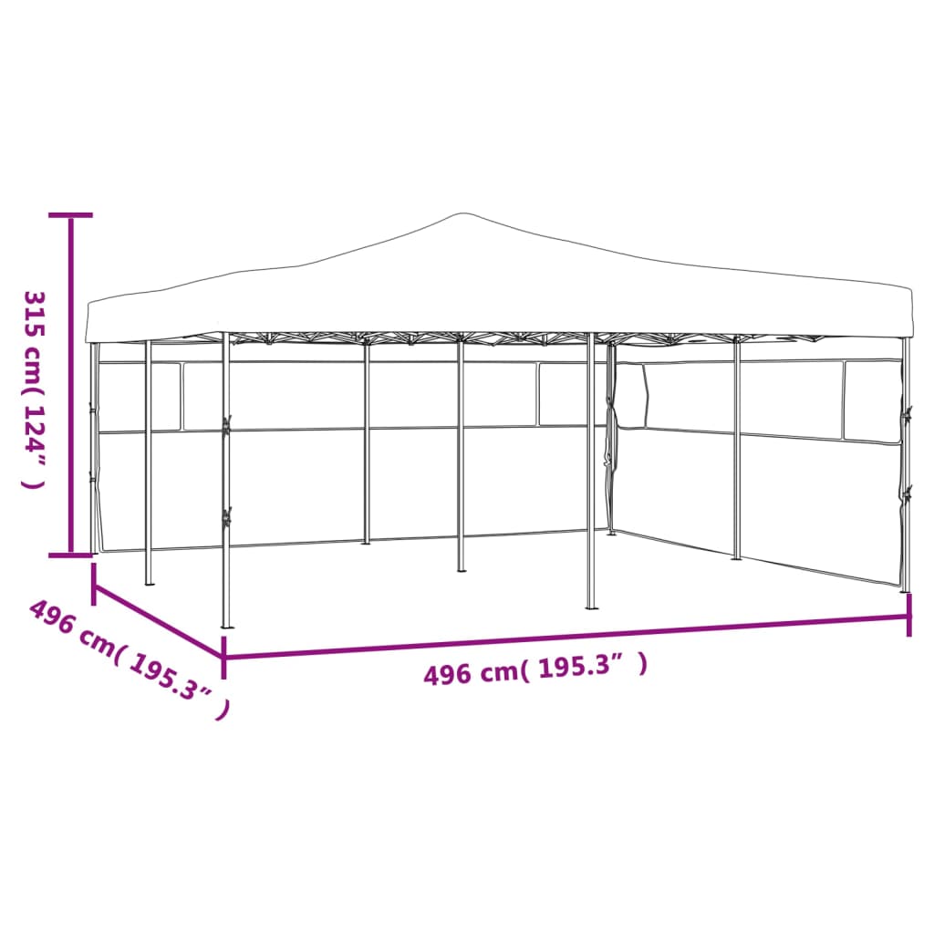 vidaXL Sammenleggbar paviljong med 2 sidevegger 5x5 m kremhvit