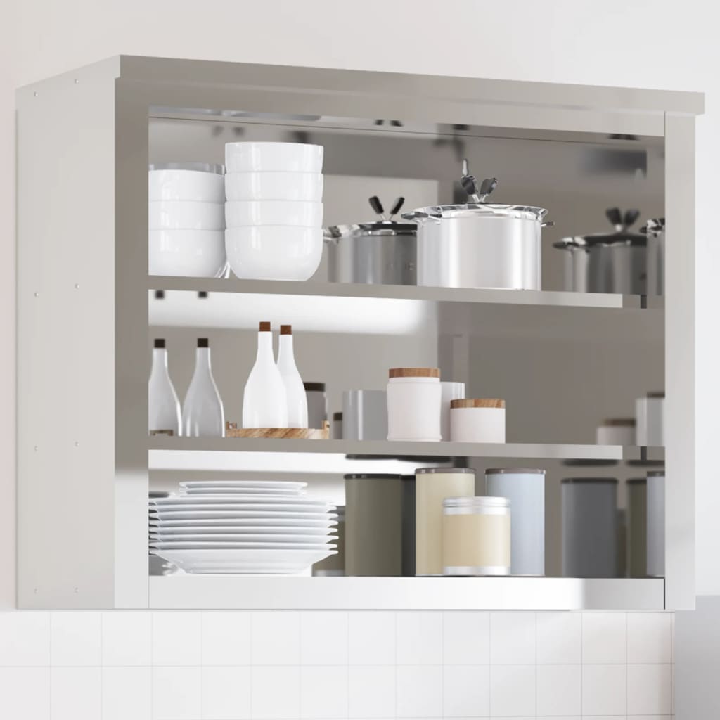 vidaXL Veggmontert kjøkkenskap med hyller rustfritt stål