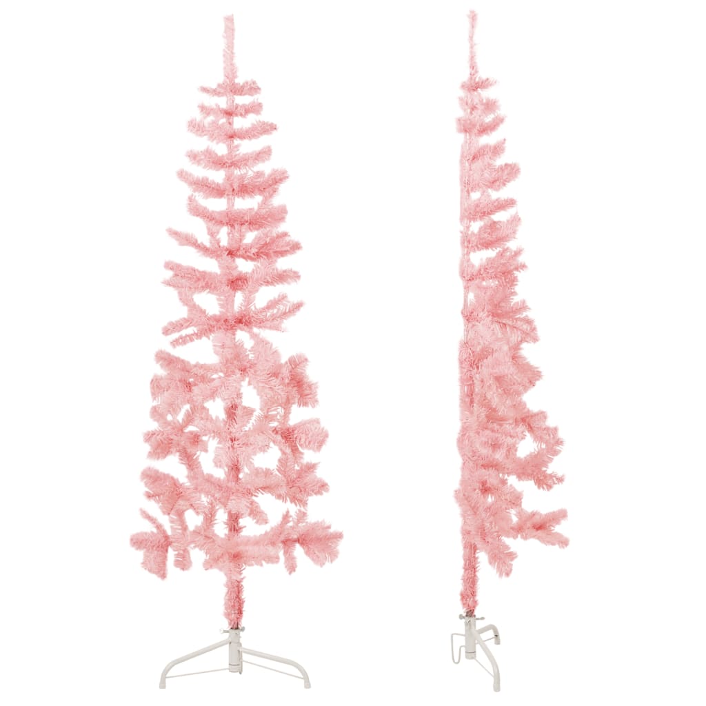 vidaXL Kunstig halvt juletre med stativ tynt rosa 150 cm