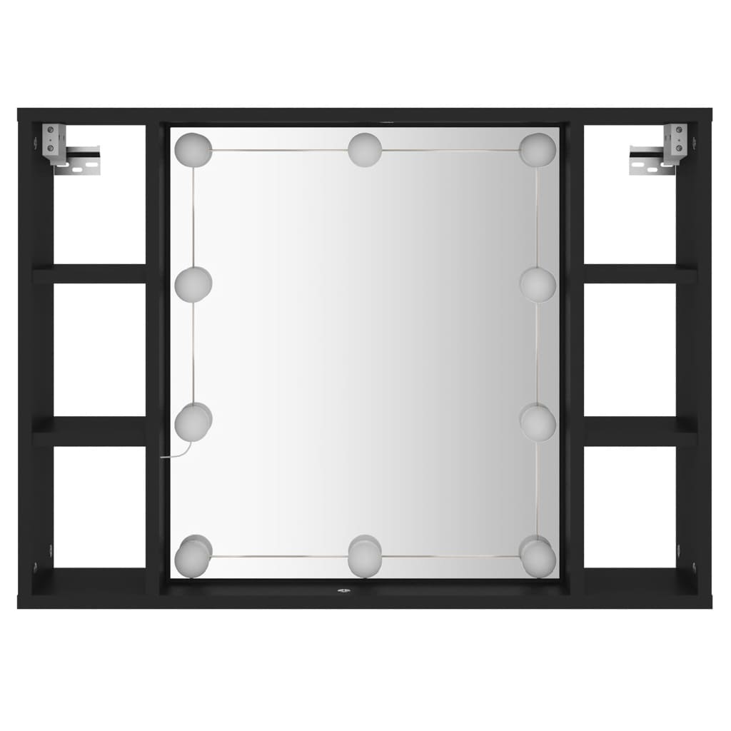 vidaXL Speilskap med LED svart 76x15x55 cm