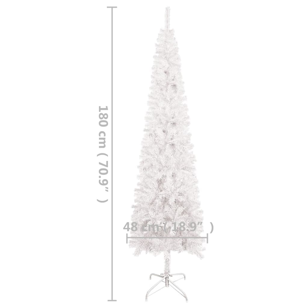 vidaXL Forhåndsbelyst slankt juletre hvit 180 cm