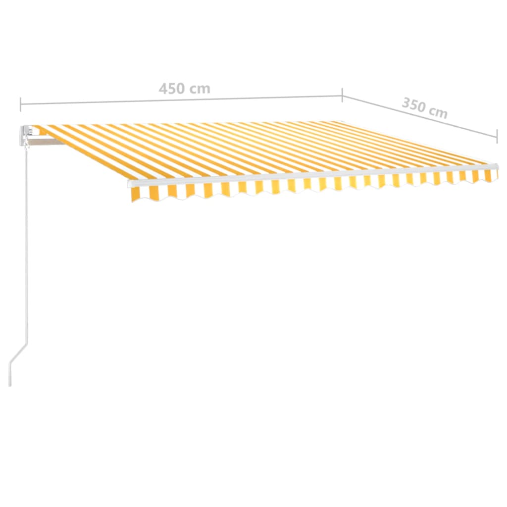 vidaXL Manuell uttrekkbar markise med LED 450x350 cm gul og hvit