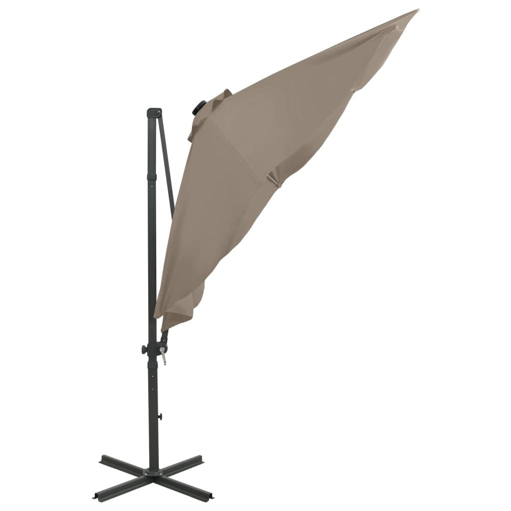 vidaXL Hengeparasoll med stang og LED-lys 300 cm gråbrun