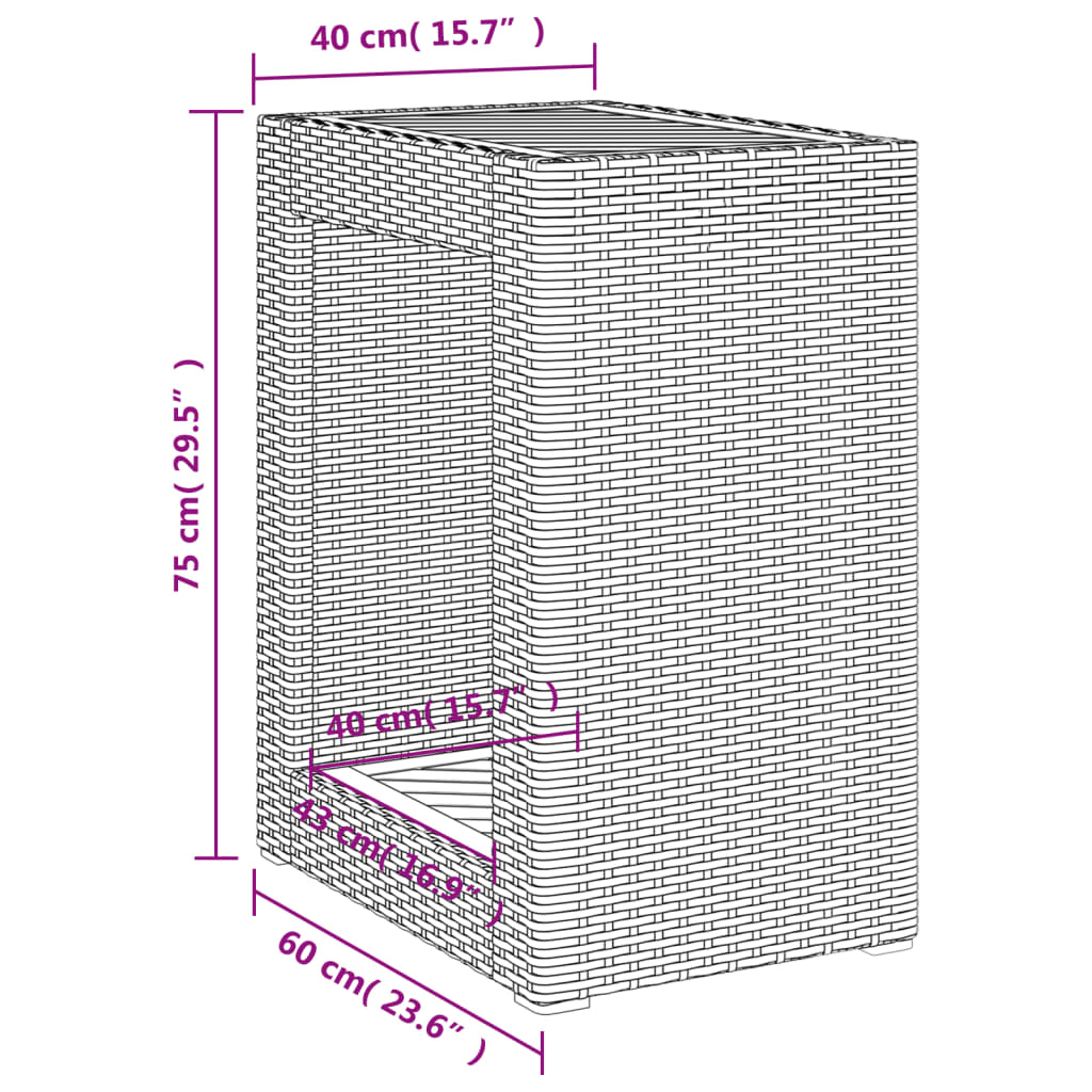 vidaXL Hagebord med treplate grå 60x40x75 cm polyrotting