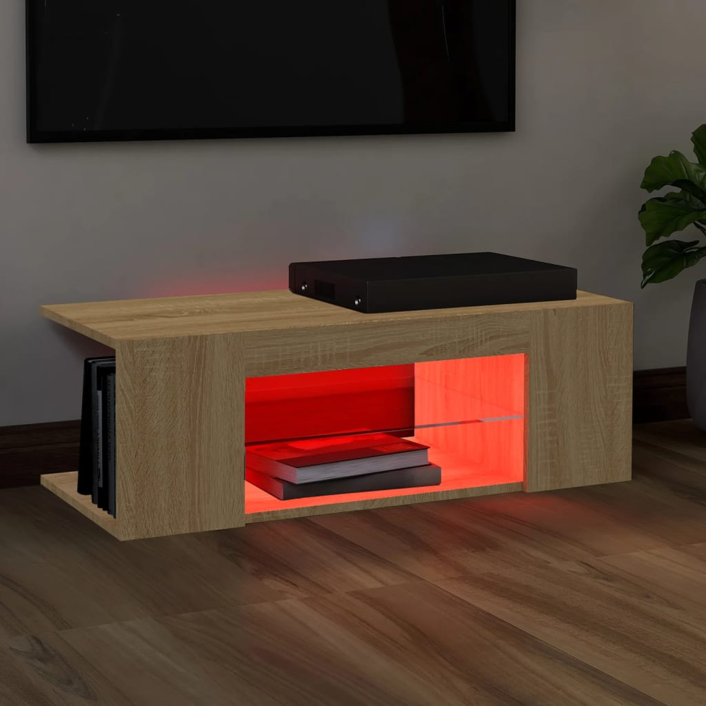 vidaXL TV-benk med LED-lys sonoma eik 90x39x30 cm