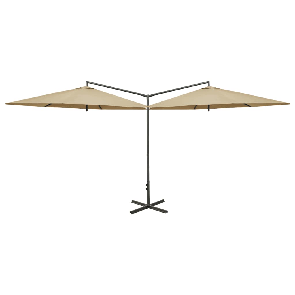 vidaXL Dobbel parasoll med stålstolpe gråbrun 600 cm