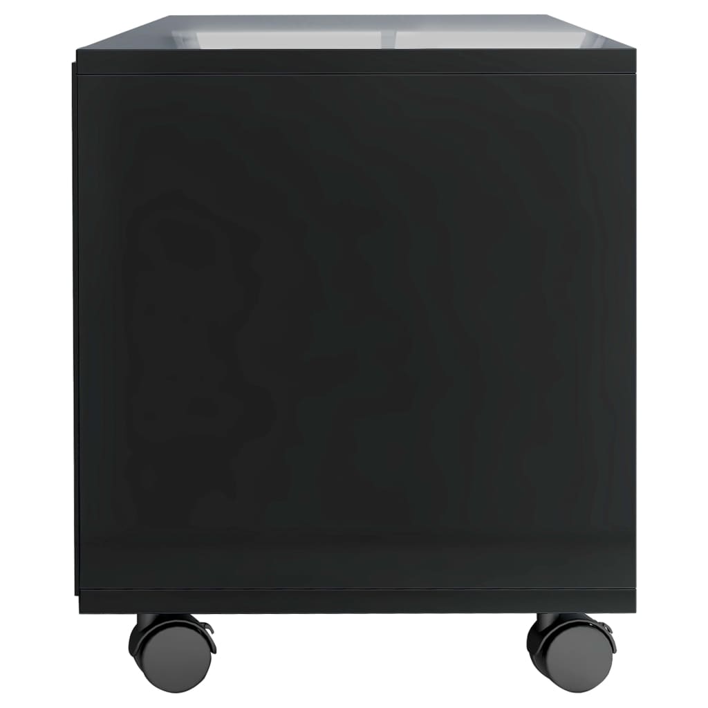 vidaXL TV-benk med hjul høyglans svart 90x35x35 cm sponplate