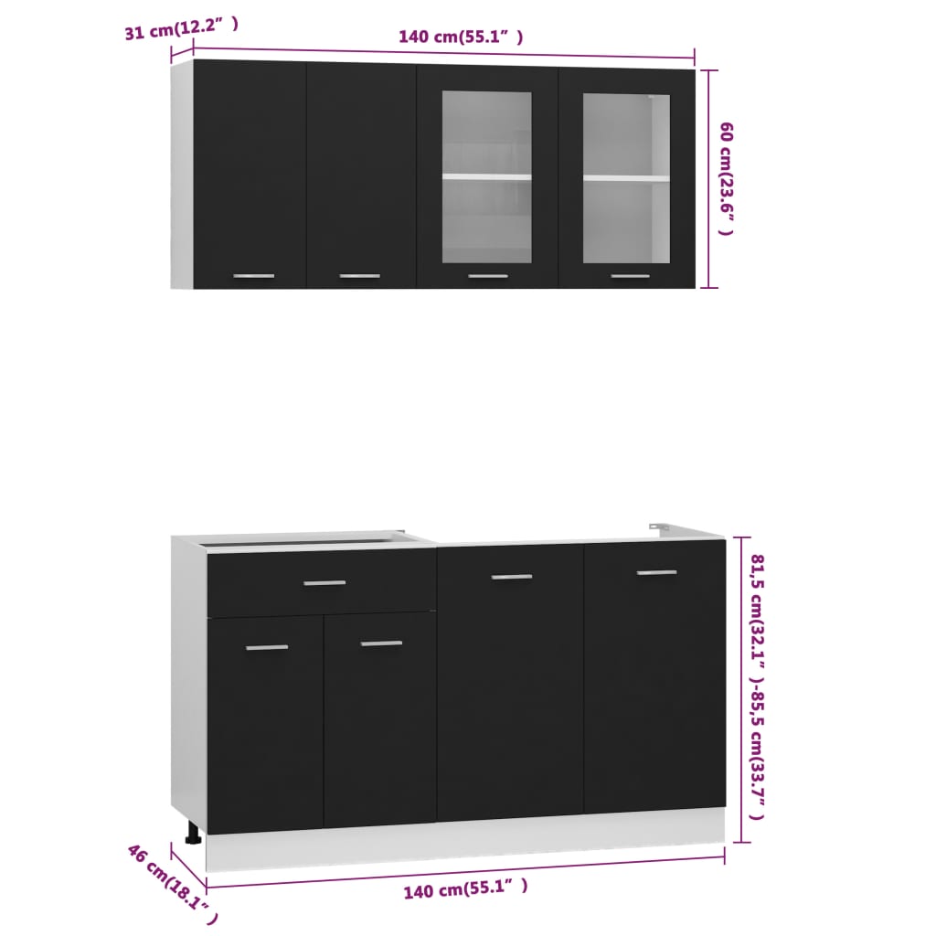 vidaXL Kjøkkenskap med benkeplate 4 deler svart sponplate