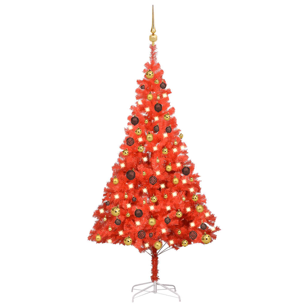 vidaXL Kunstig juletre med LED og kulesett 150 cm PVC rød