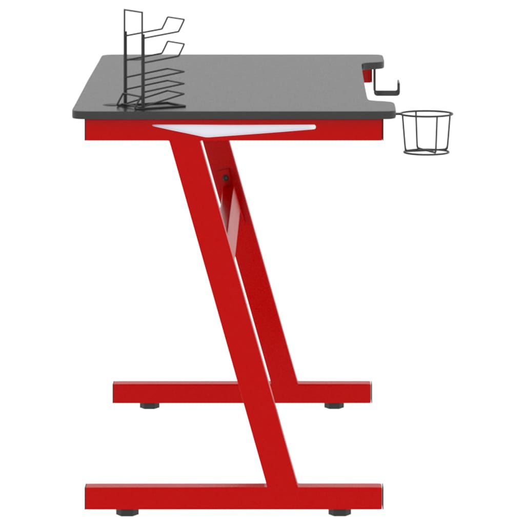 vidaXL Gamingbord med LED og Z-formede ben svart og rød 110x60x75 cm