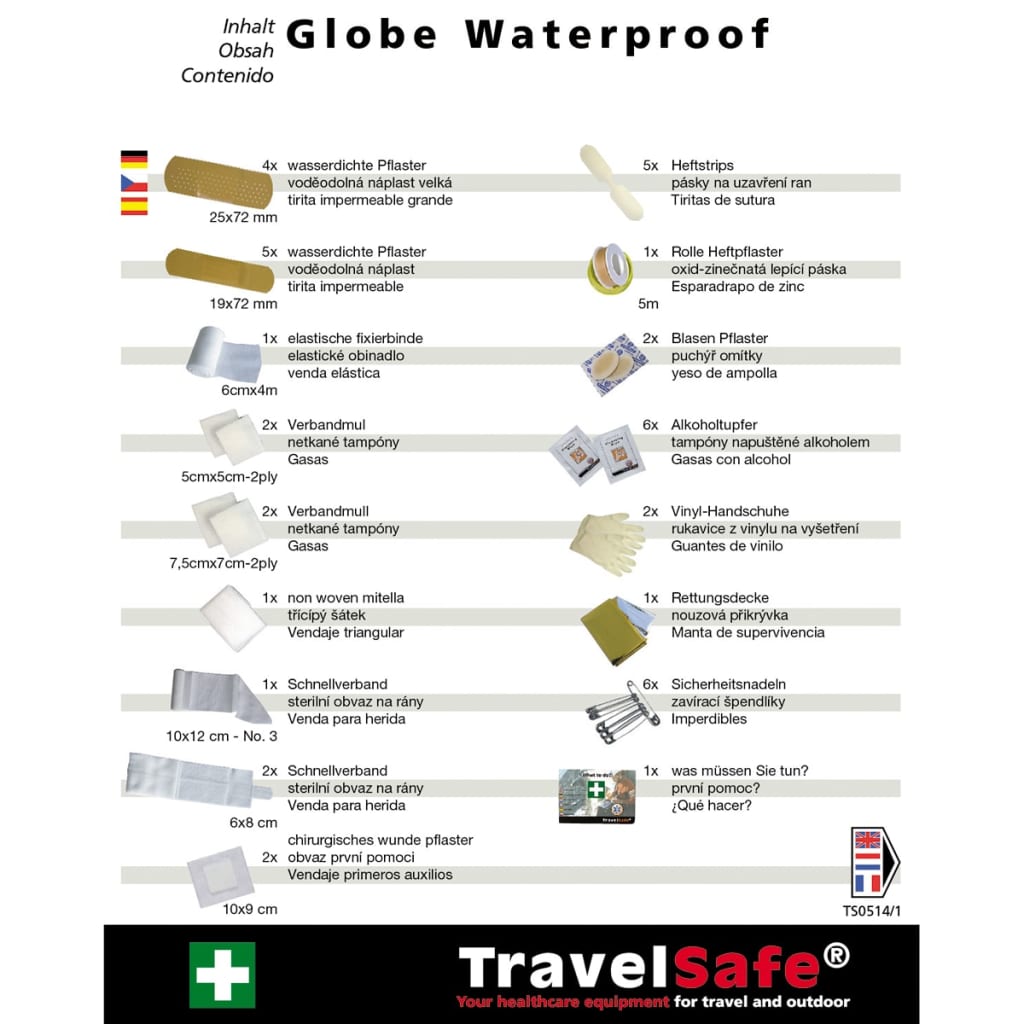 Travelsafe Førstehjelpssett i 43 deler Globe Waterproof rød