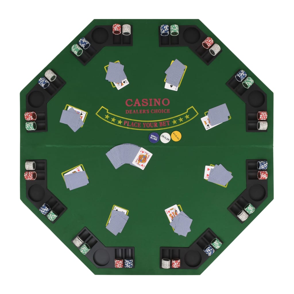 vidaXL Pokerbordplate 8 spillere sammenleggbar 2 delt åttekantet grønn