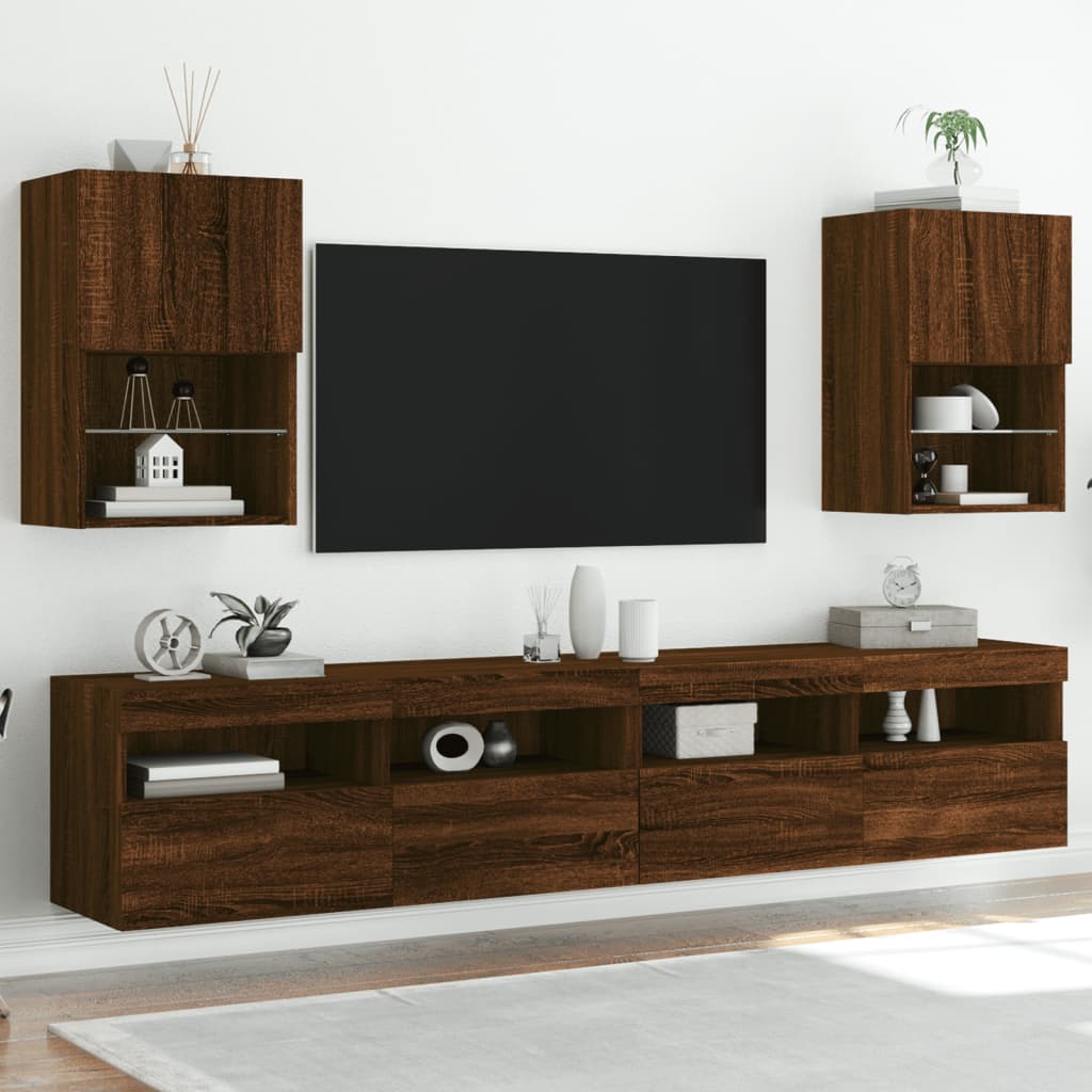 vidaXL TV-benker med LED-lys 2 stk brun eik 40,5x30x60 cm