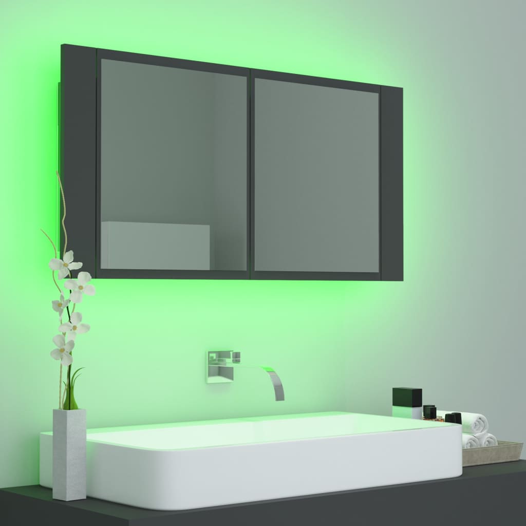 vidaXL LED-speilskap til baderom grå 90x12x45 cm akryl
