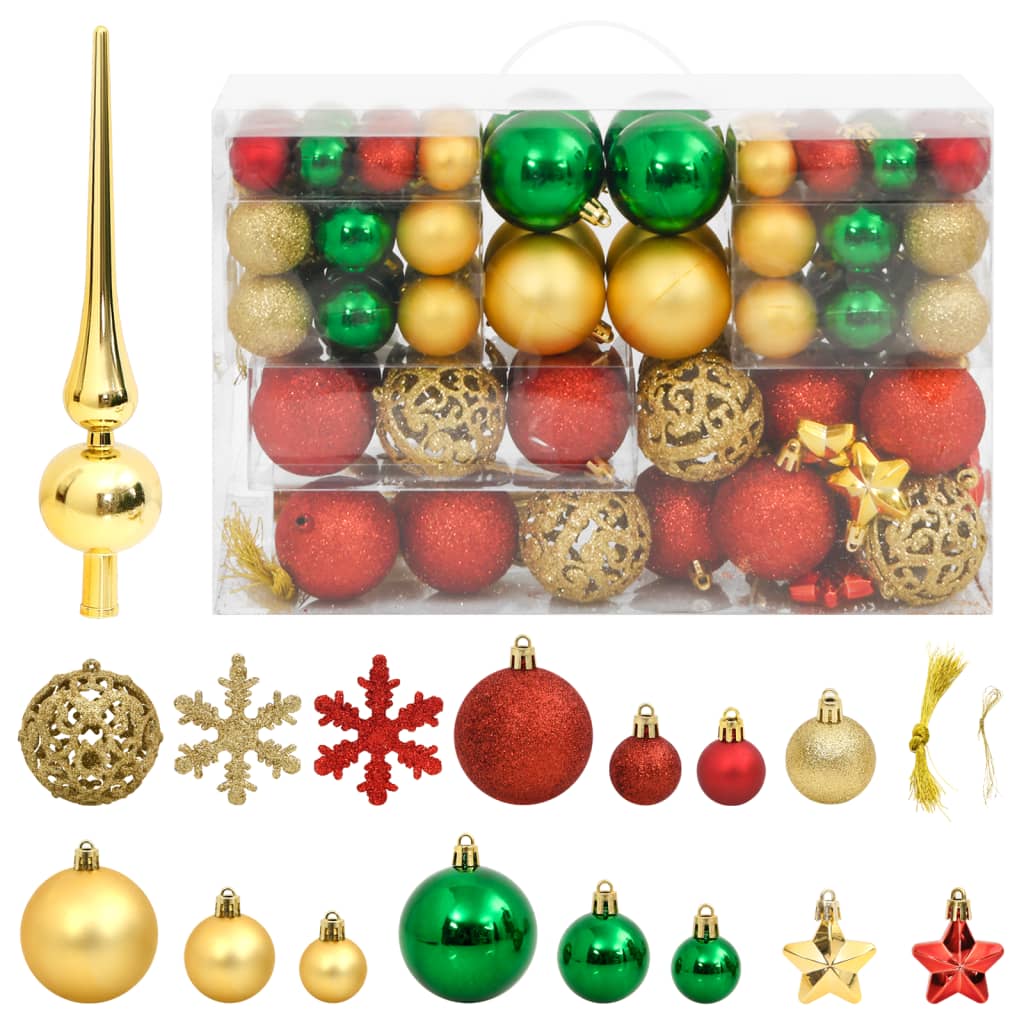 vidaXL Julekulesett 112 deler rød / grønn / gull polystyren