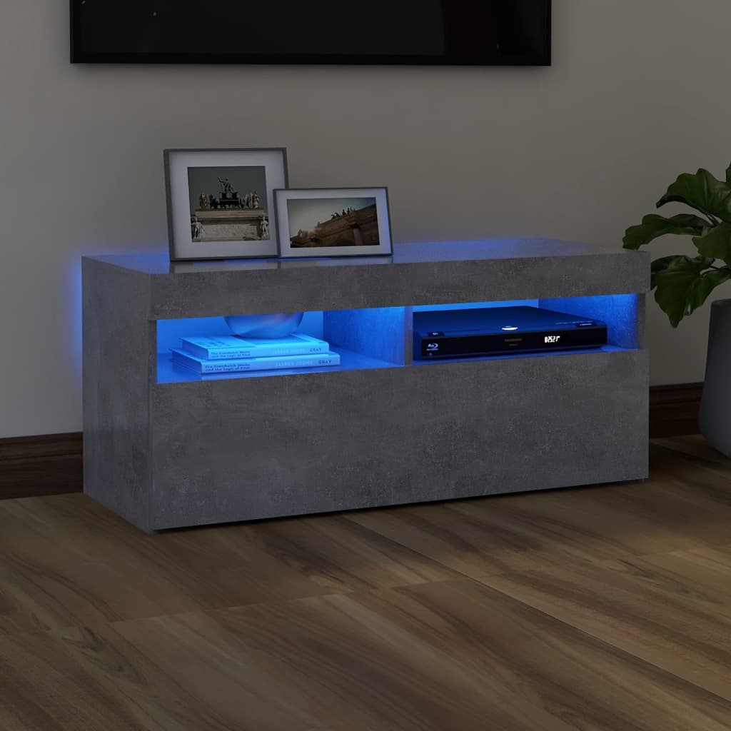 vidaXL TV-benk med LED-lys betonggrå 90x35x40 cm