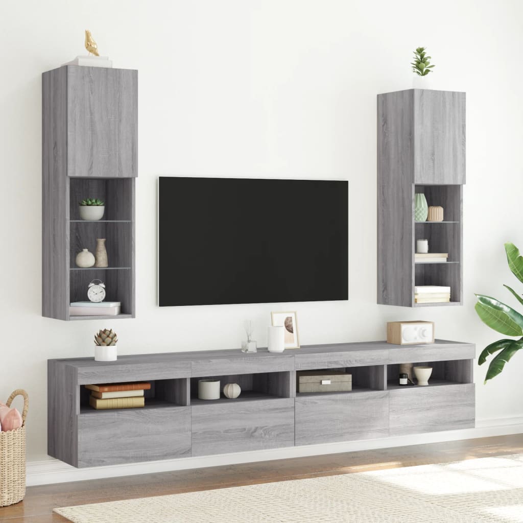 vidaXL TV-benker med LED-lys 2 stk grå sonoma 30,5x30x102 cm