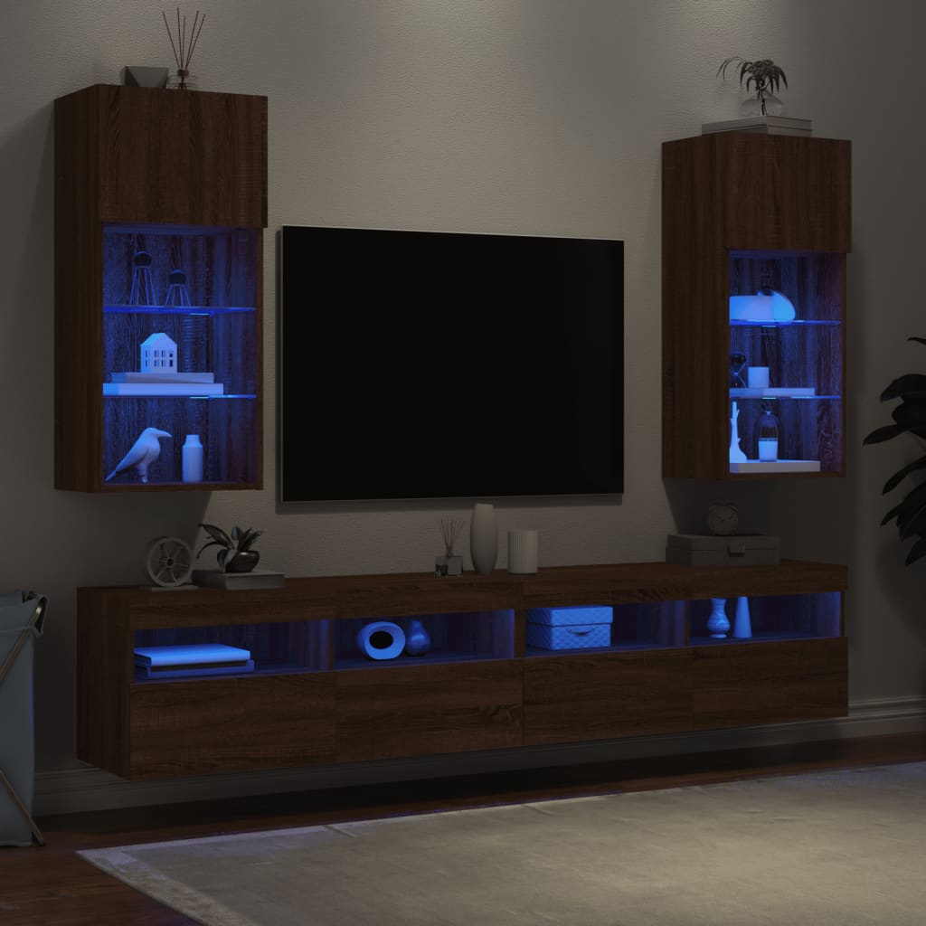 vidaXL TV-benker med LED-lys 2 stk brun eik 40,5x30x90 cm
