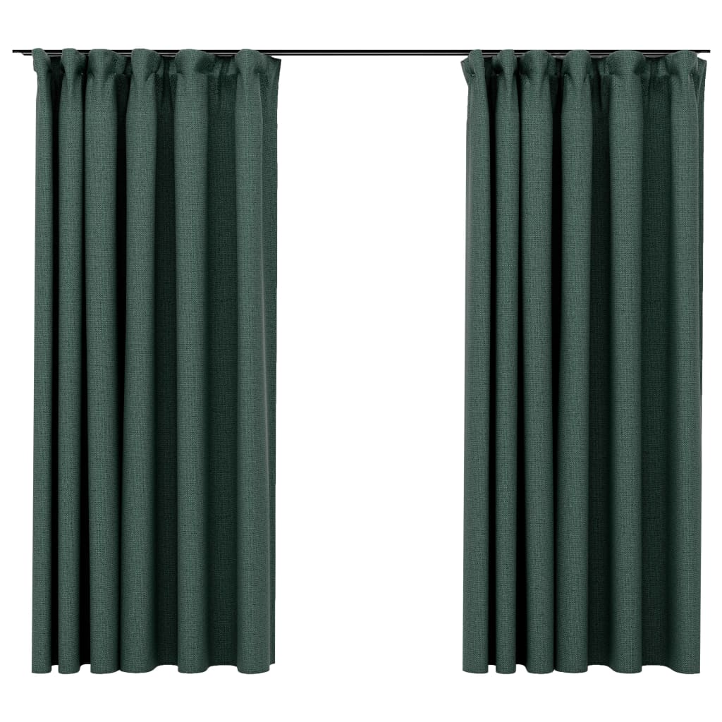 vidaXL Lystette gardiner kroker og lin-design 2 stk grønn 140x175 cm