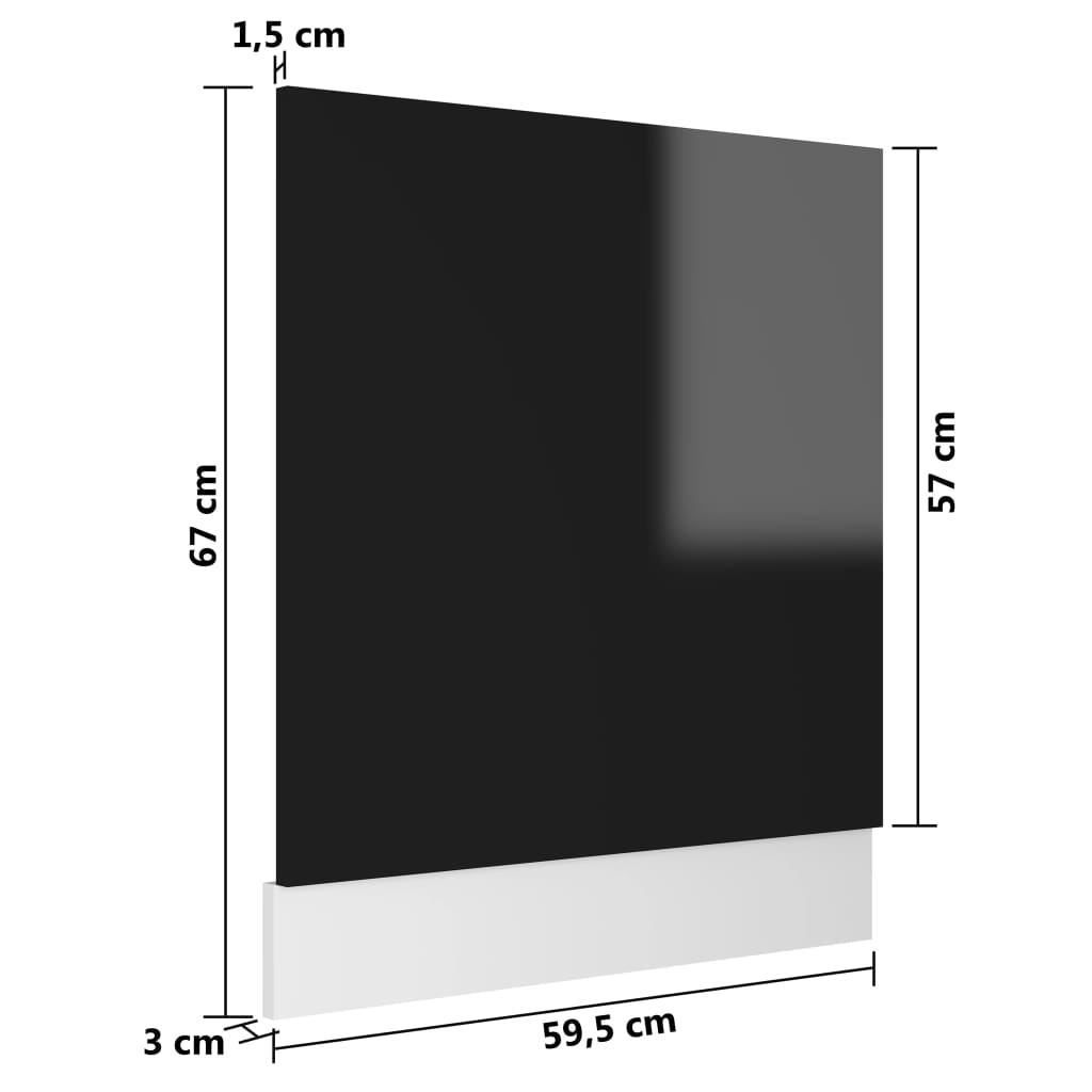 vidaXL Oppvaskmaskinspanel høyglans svart 59,5x3x67 cm sponplate