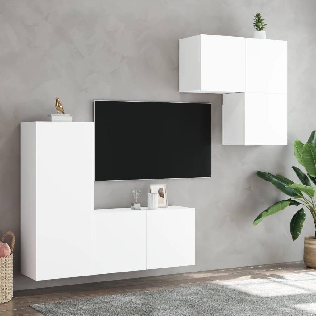 vidaXL Vegghengte TV-enheter 4 deler hvit konstruert tre