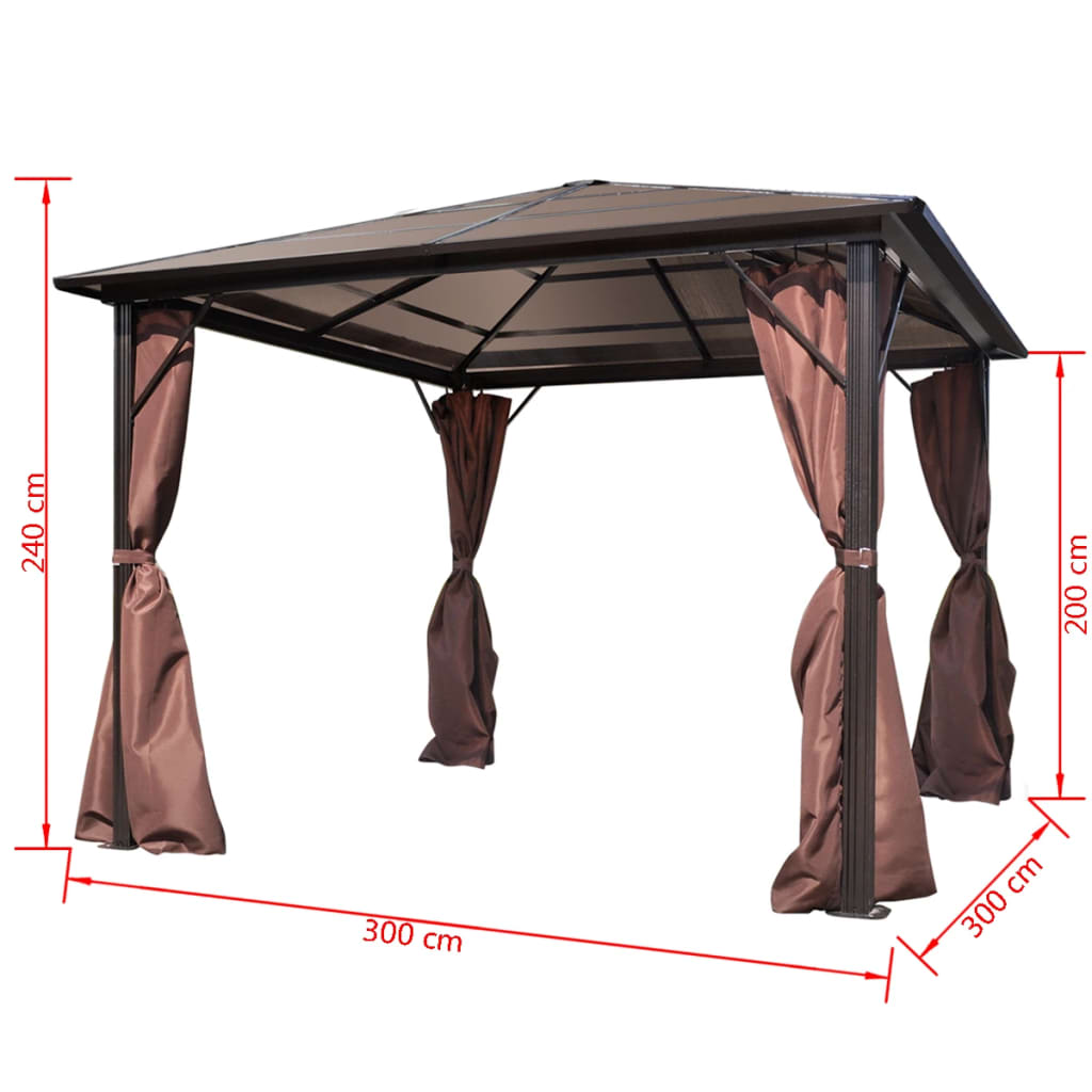 vidaXL Paviljong med gardin brun aluminium 300 x 300 cm
