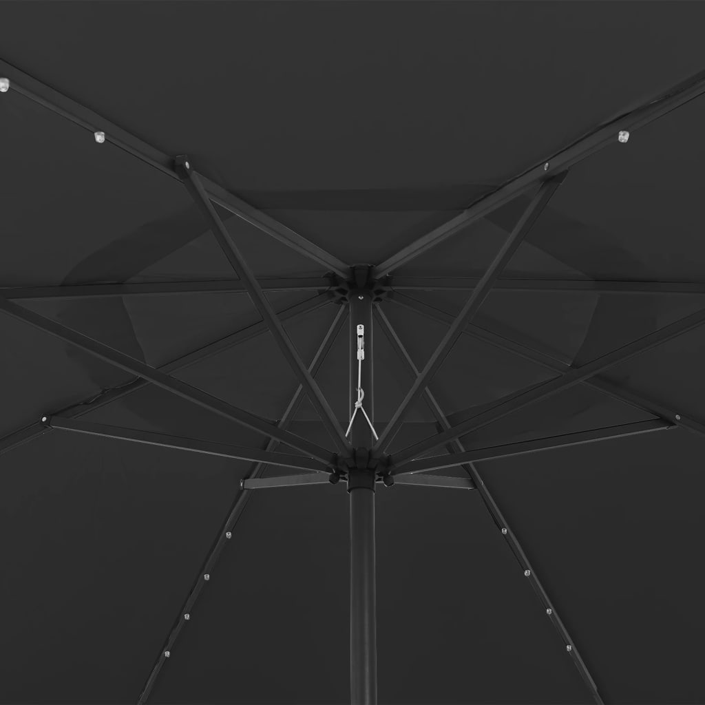 vidaXL Parasoll med LED-lys og metallstang 400 cm svart