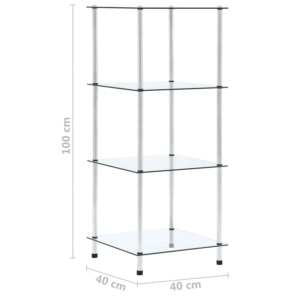 vidaXL Hylle 4 etasjer gjennomsiktig 40x40x100 cm herdet glass