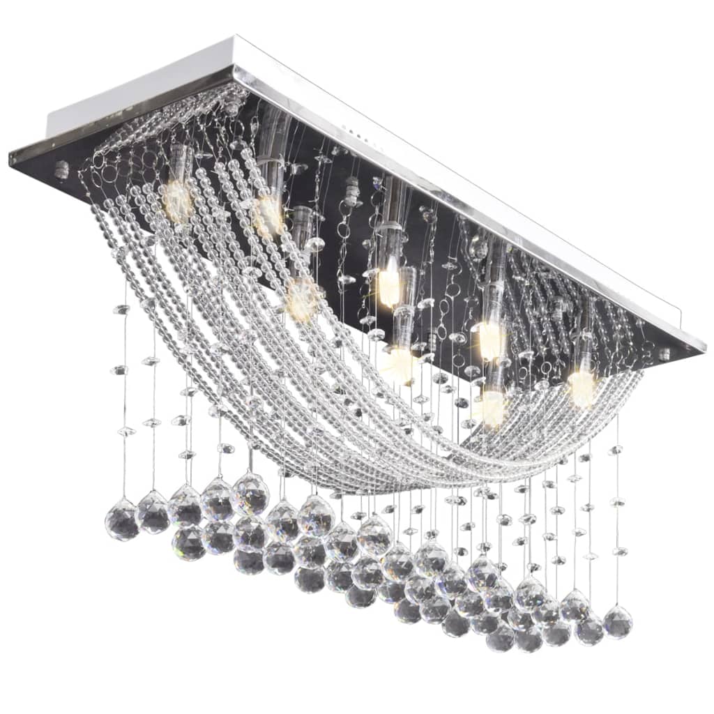 Hvit taklampe med glitrende glasskrystalperler 8 x G9 29 cm