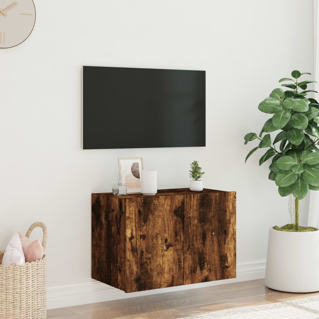 vidaXL Vegghengt TV-benk med LED røkt eik 60x35x41 cm