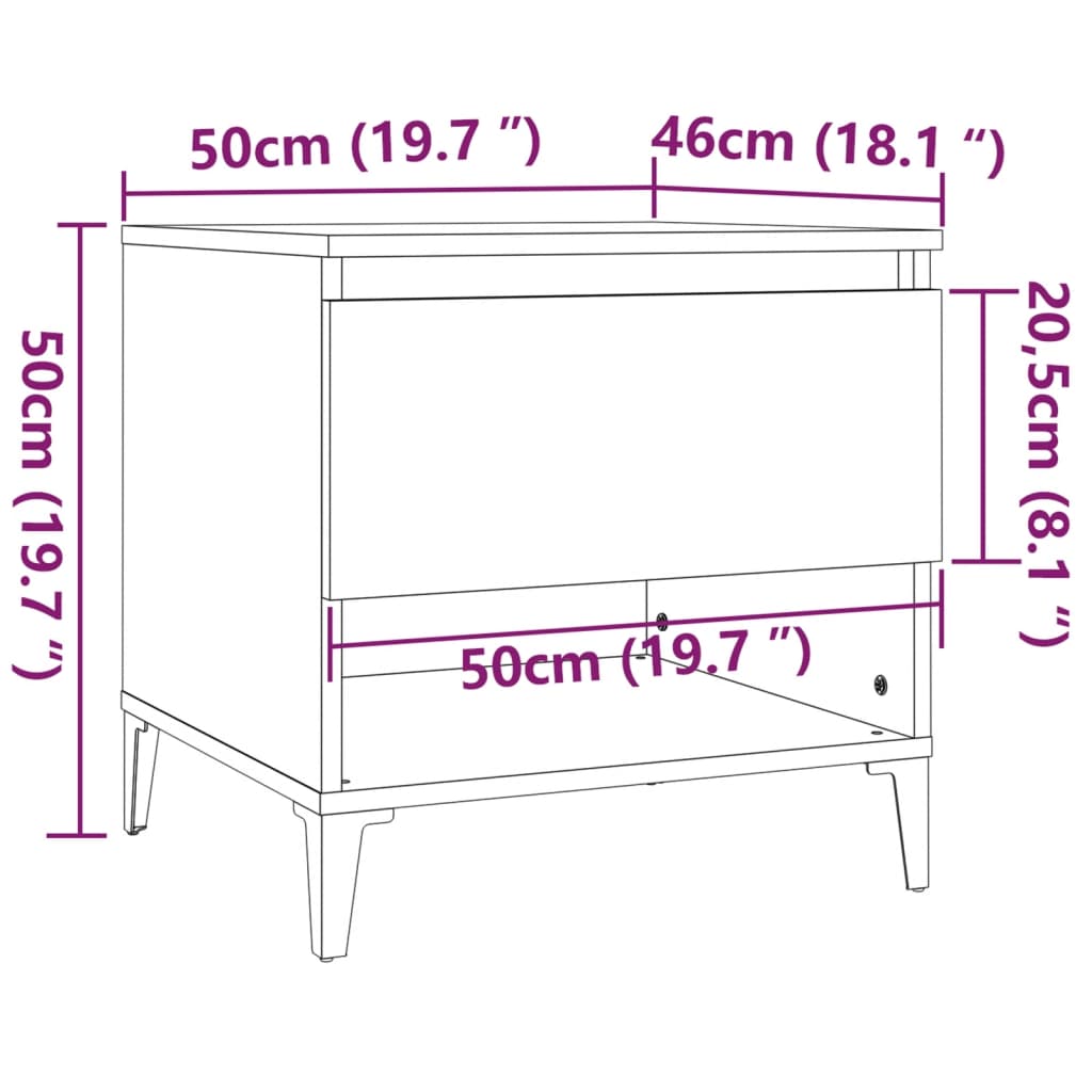 vidaXL Sidebord svart 50x46x50 cm konstruert tre