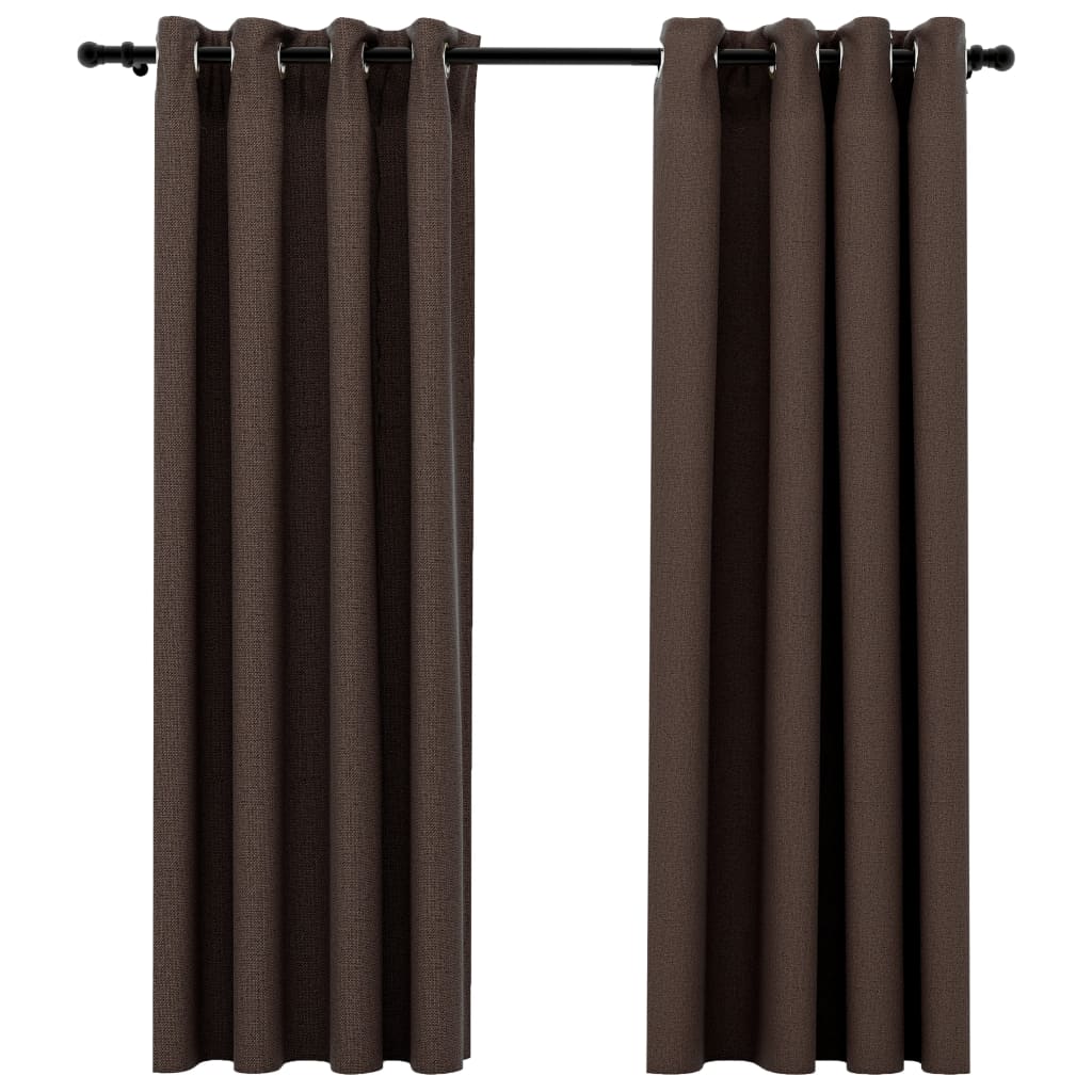 vidaXL Lystette gardiner maljer og lin-design 2 stk gråbrun 140x175 cm