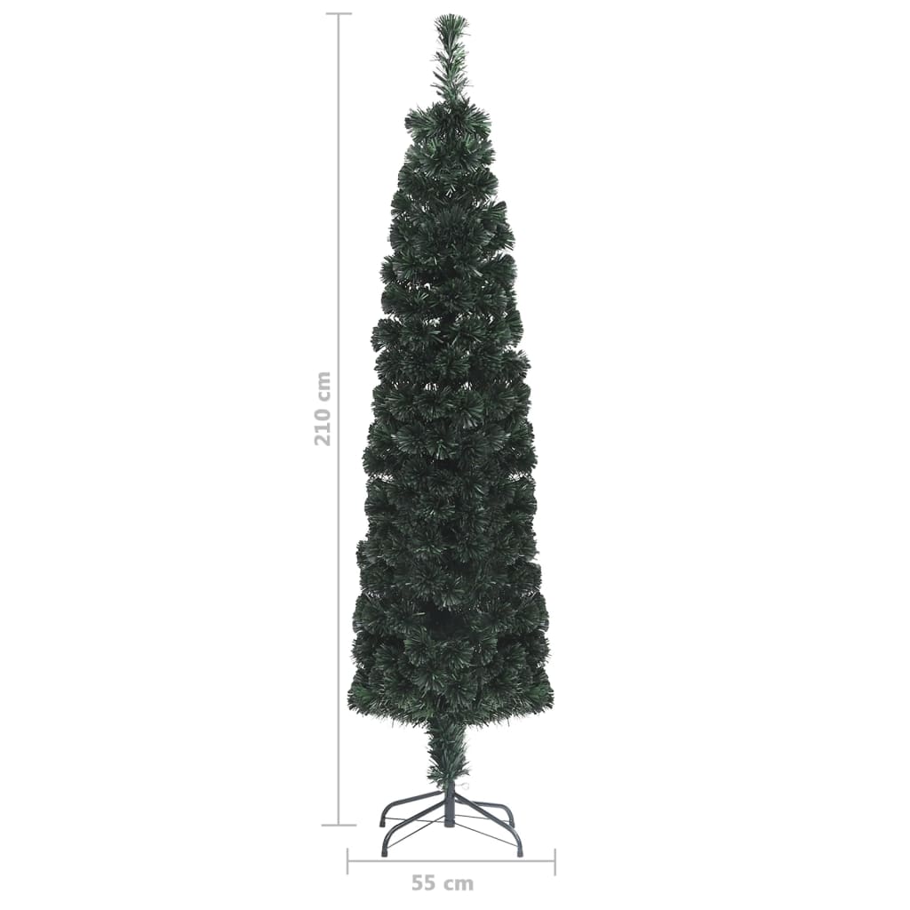 vidaXL Slankt kunstig juletre med stativ 210 cm fiberoptikk