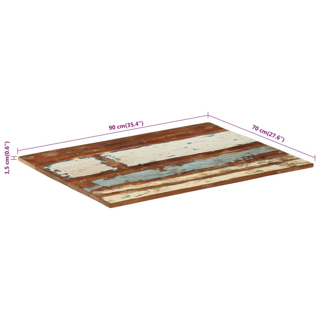 vidaXL Rektangulær bordplate 70x90 cm 15-16 mm gjenvunnet heltre