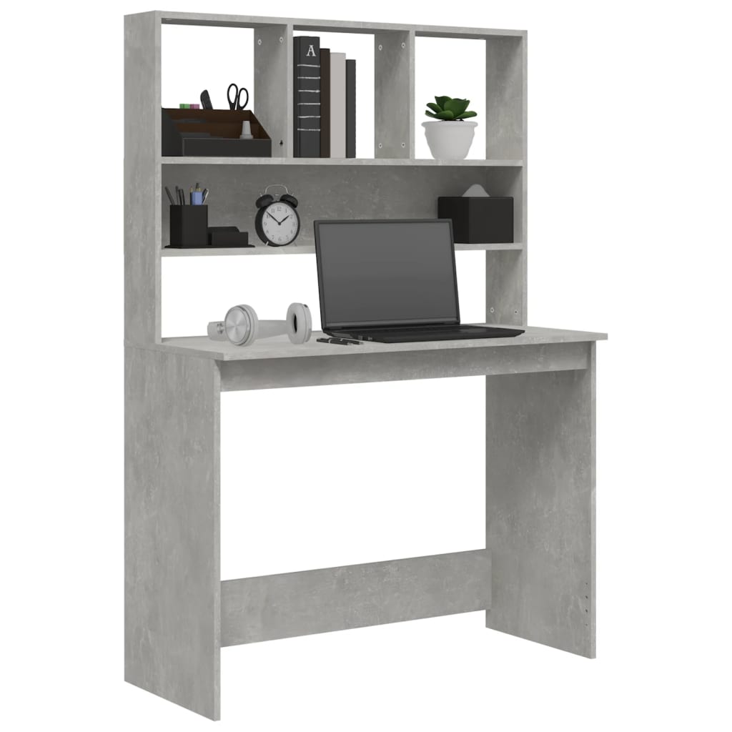 vidaXL Skrivebord med hyller betonggrå 102x45x148 cm konstruert tre
