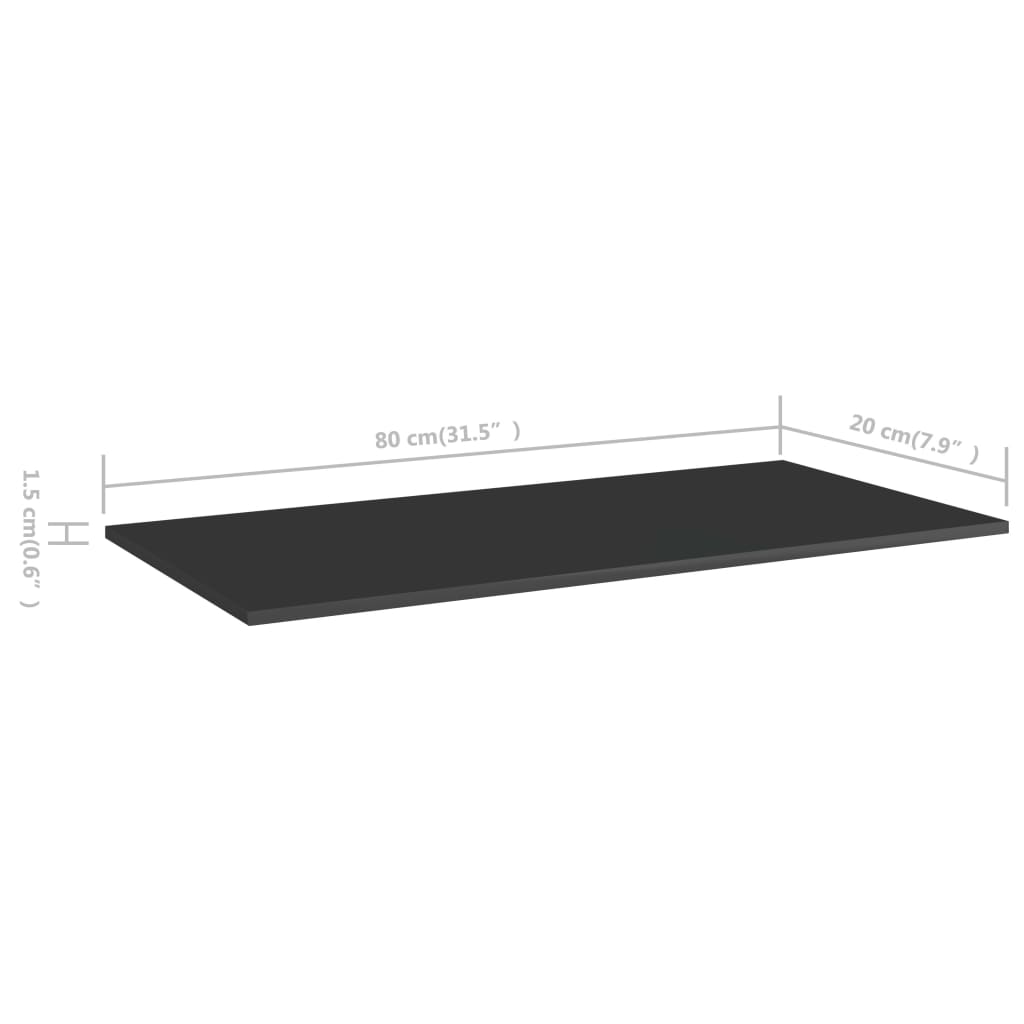 vidaXL Hylleplater 8 stk høyglans svart 80x20x1,5 cm sponplate