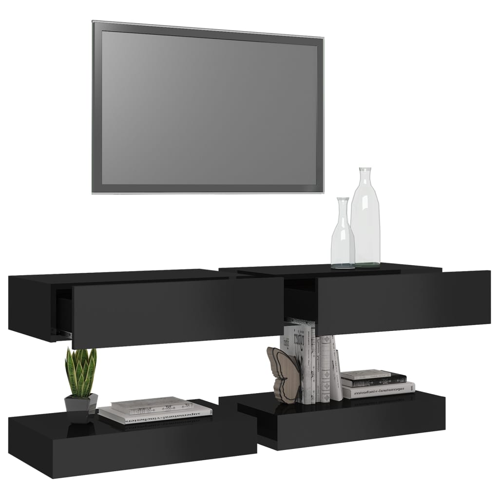 vidaXL TV-benker med LED-lys 2 stk høyglans svart 60x35 cm