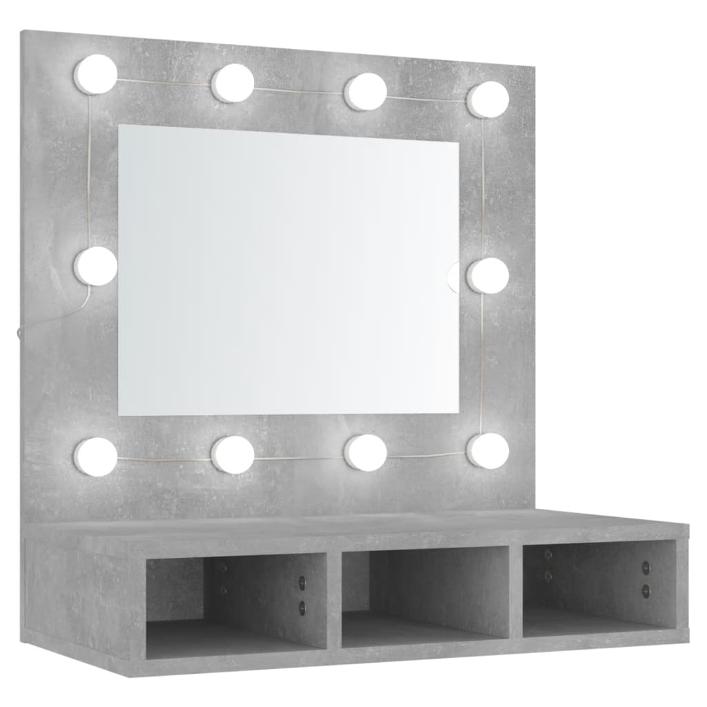 vidaXL Speilskap med LED betonggrå 60x31,5x62 cm