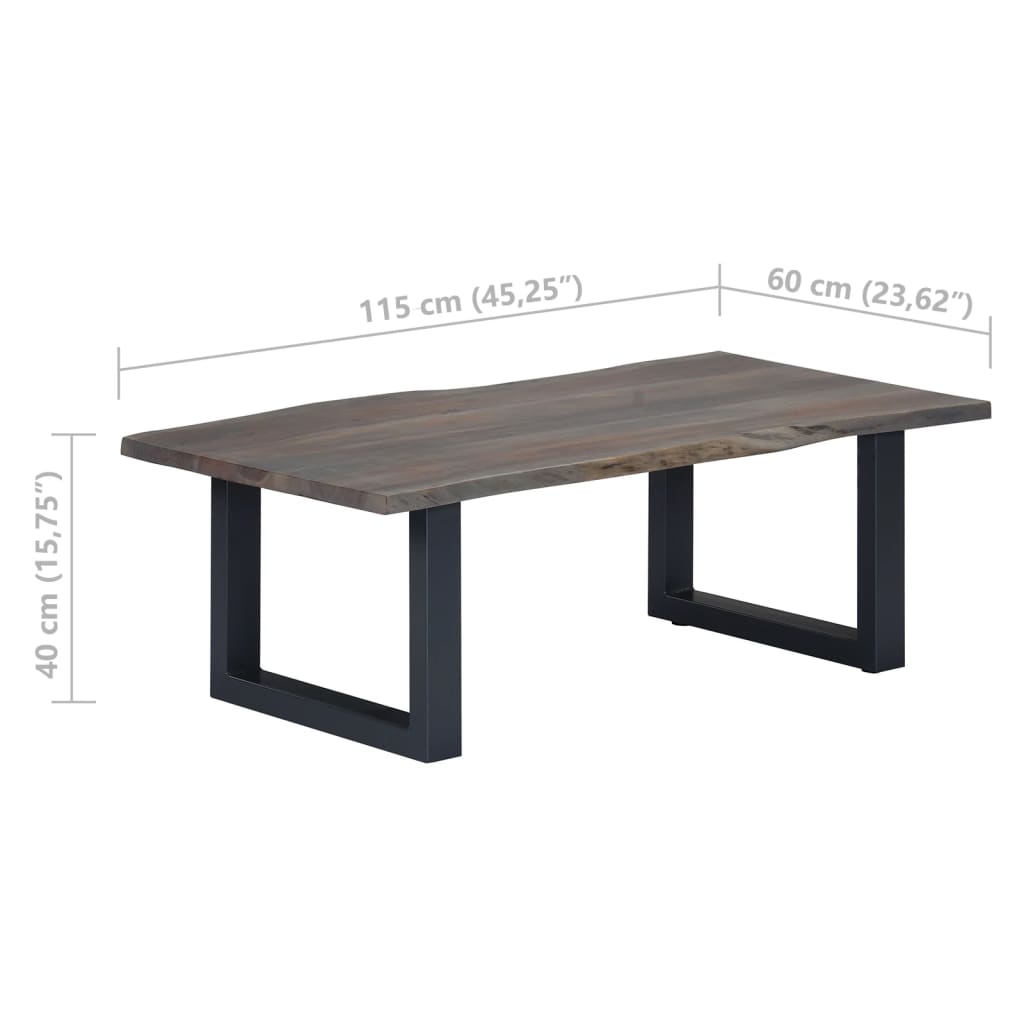 vidaXL Sofabord med livlige kanter grå 115x60x40 cm heltre akasie