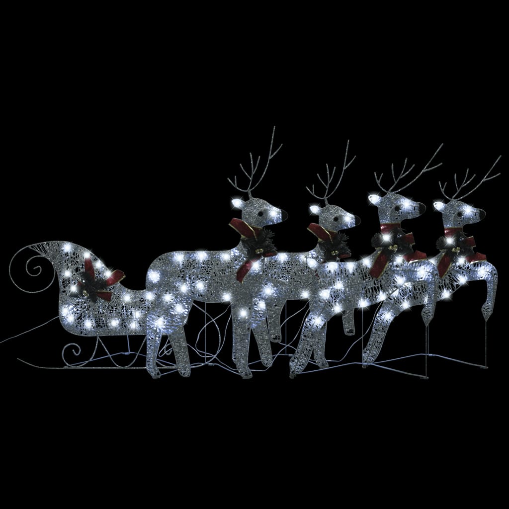 vidaXL Reinsdyr og slede juledekorasjon 100 lysdioder utendørs sølv