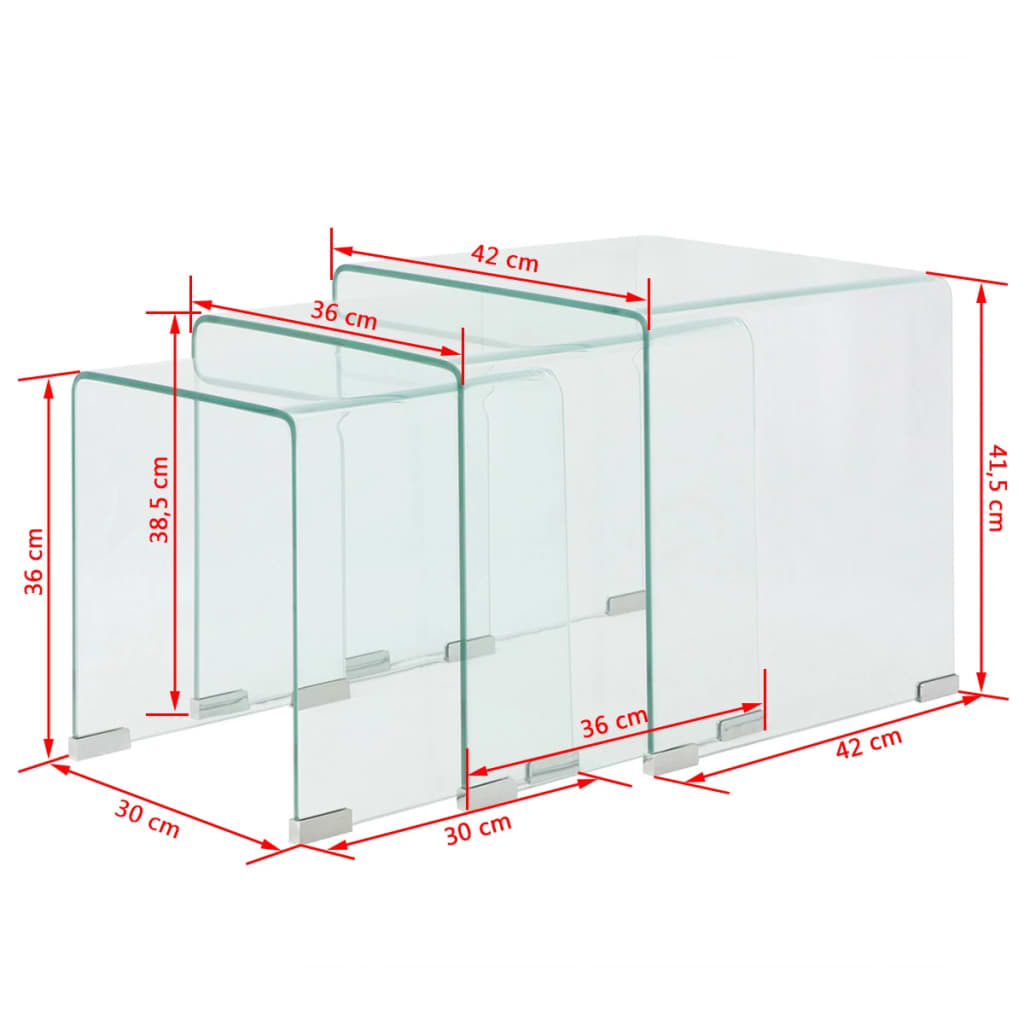 vidaXL Tredelt settbord i temperert glass klar